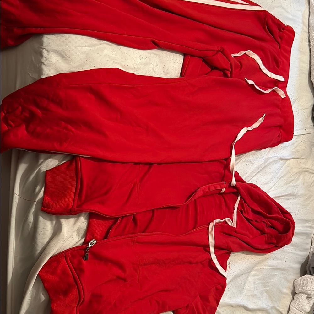Red Tracksuit with White Stripes